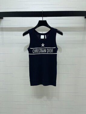 Dior Navy Ribbed Logo Tank Top